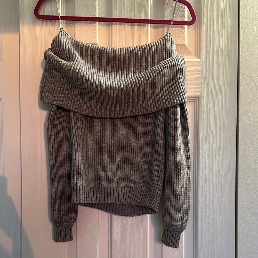 Sincerely Jules Gray Off-the-Shoulder Sweater with Cowl Neck